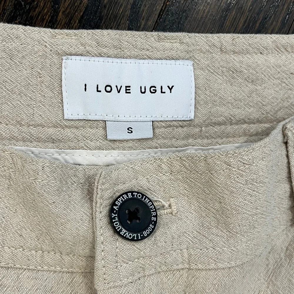 I LOVE UGLY Full Length Slim Kobe Pant Bone Beige Linen Blend‎ Mens Small